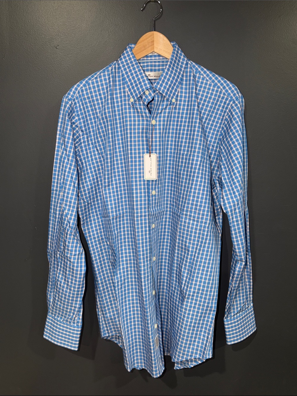 Peter Millar Blue and White Checked Button-Down Shirt